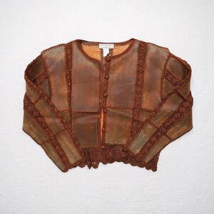 Vintage S.M.H Boutique Cropped Leather Boho Crochet Patchwork Jacket - Women S/M